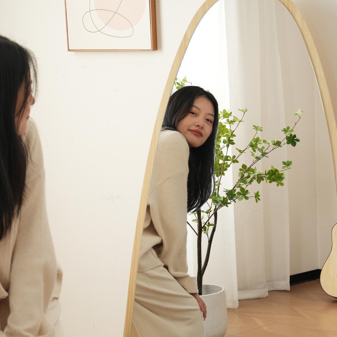 全身鏡 水滴 姿見鏡 木目調 スタンドミラー 壁掛け 150*70CM 飛散防止