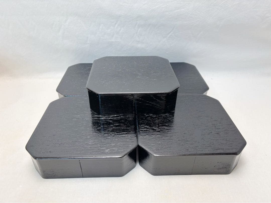 ほぼ未使用 懐石道具 木製柿合塗 5段縁高重 茶懐石 利休好写 お正月 紙箱