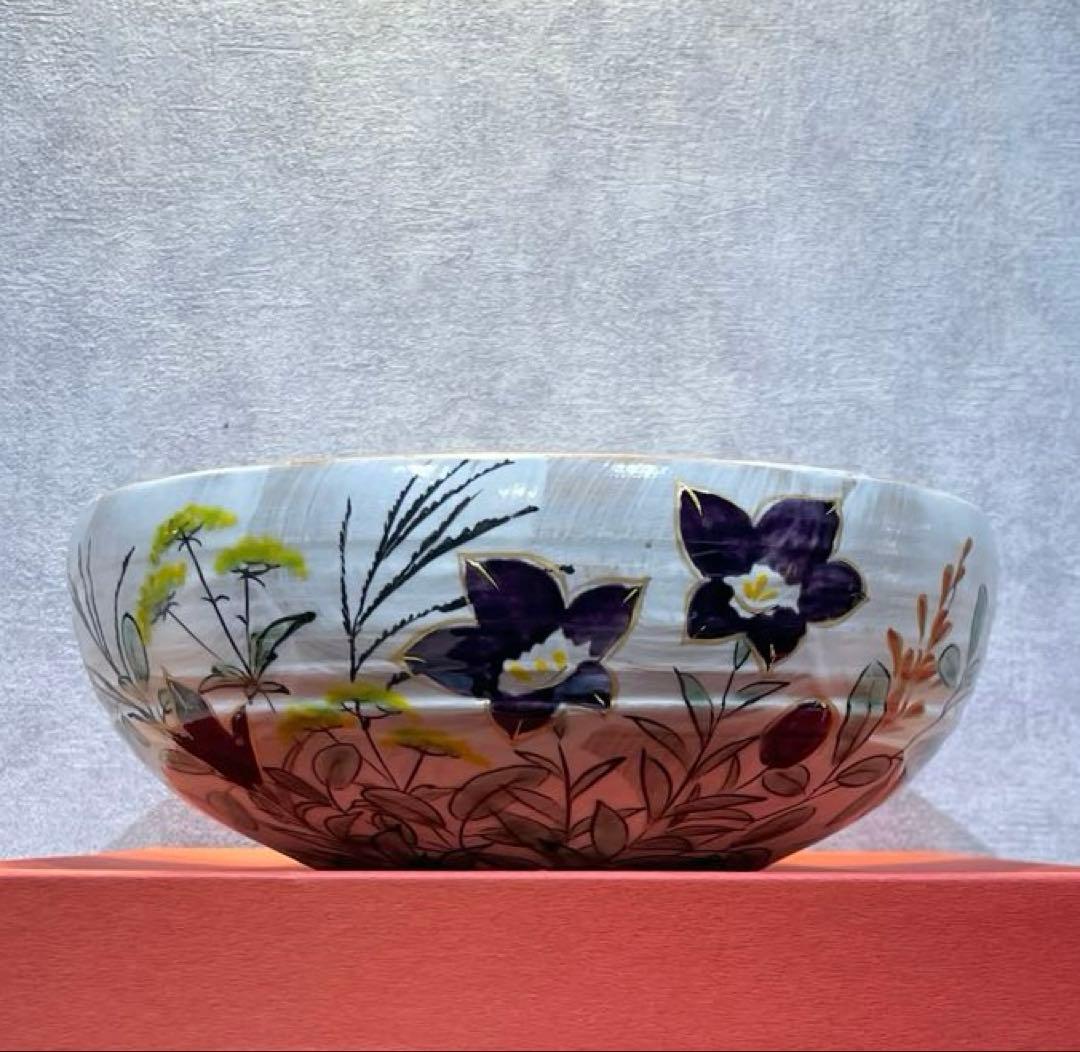 陶あん 京焼 清水焼 桔梗 秋草文 深鉢 大鉢 菓子鉢