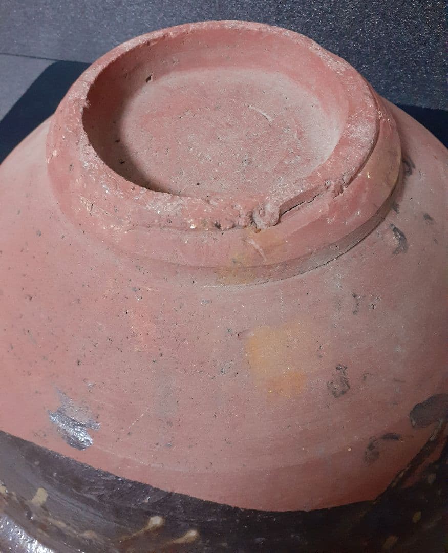 明治時代頃　時代九州民芸陶器　肥前弓野焼武雄古唐津系　三彩櫛目文　刷毛目　大鉢