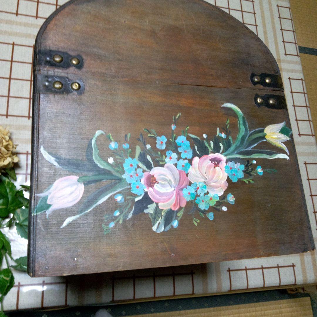 昭和レトロ　大型トランク型　収納木箱　花絵柄　インテリア