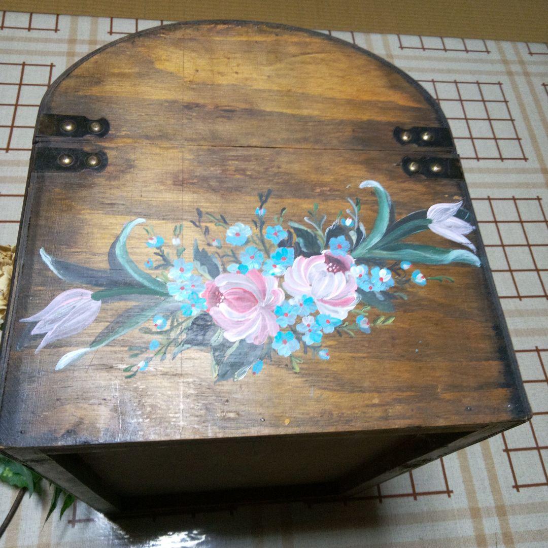 昭和レトロ　大型トランク型　収納木箱　花絵柄　インテリア