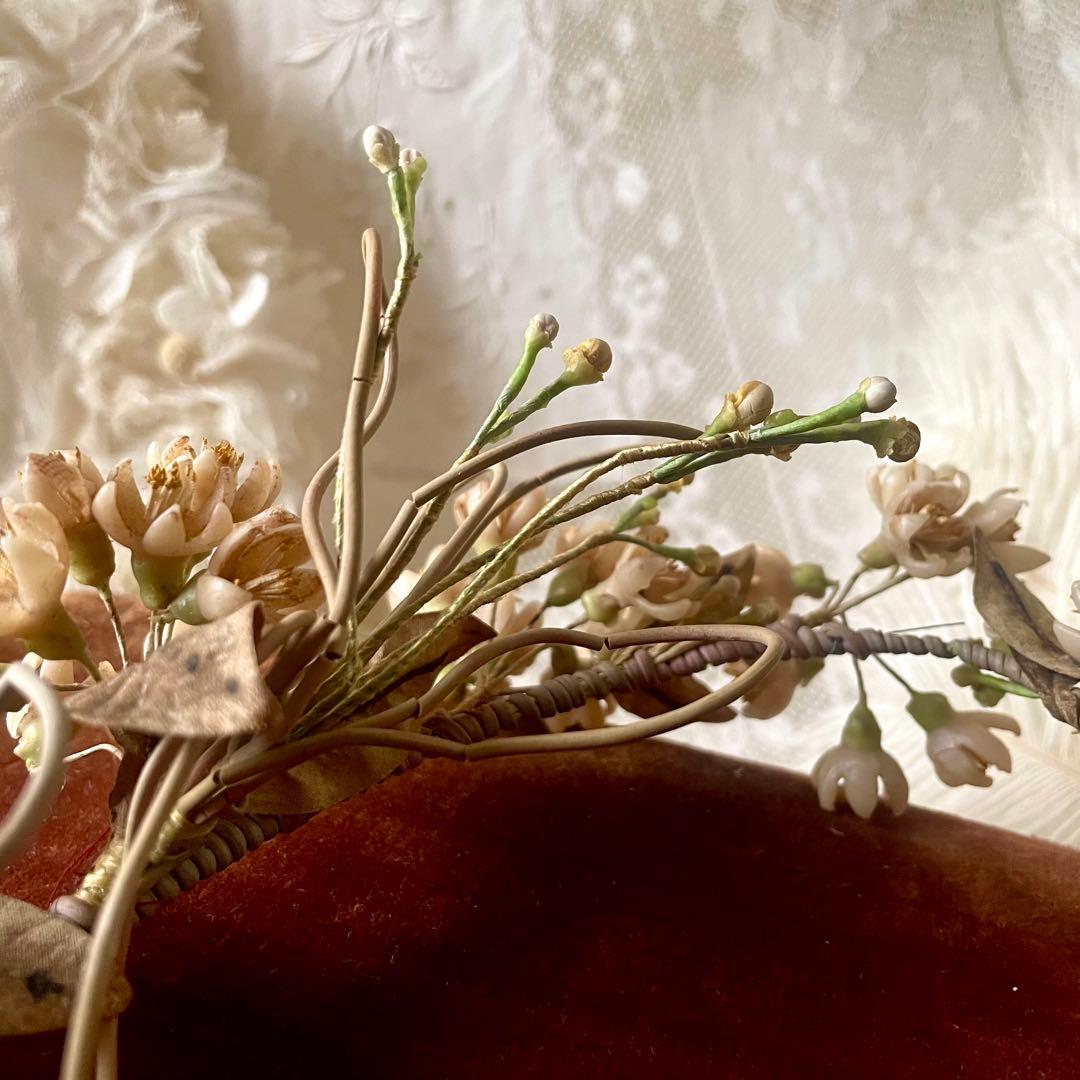 ワックスフラワーティアラ　花冠　ヘッドドレス　マリアージュ　フランスアンティーク