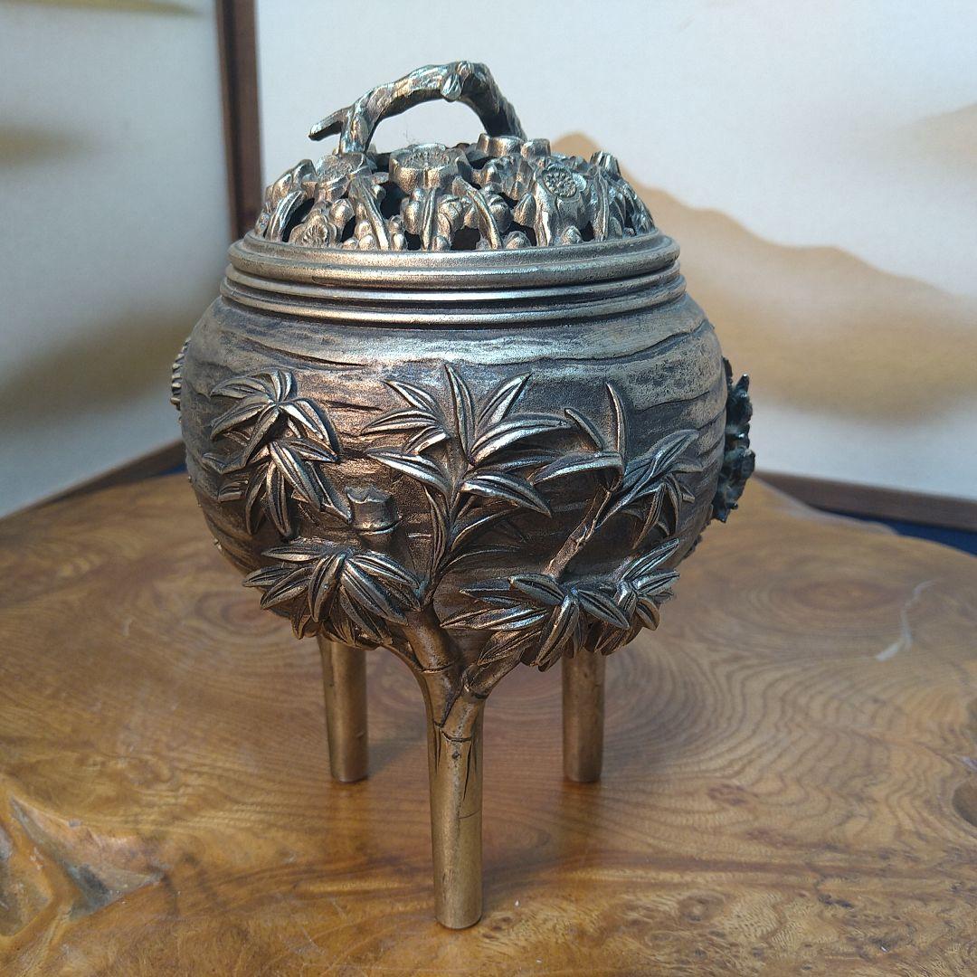 AC11優信作 香炉 松竹梅 三足香炉 菊家紋 天皇両陛下ダイアモンド婚式