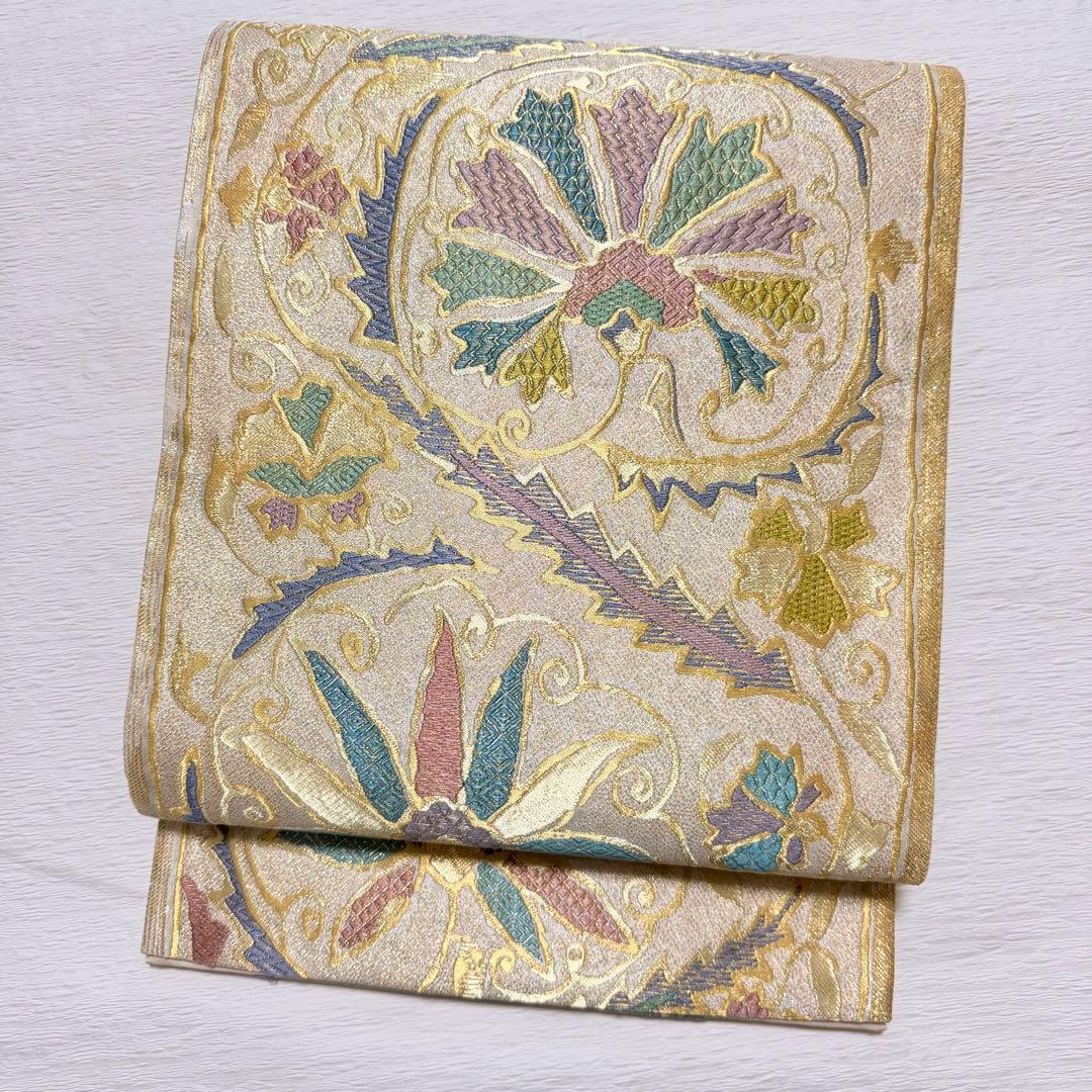 m-93 となみ帯 袋帯 六通 正絹 金糸