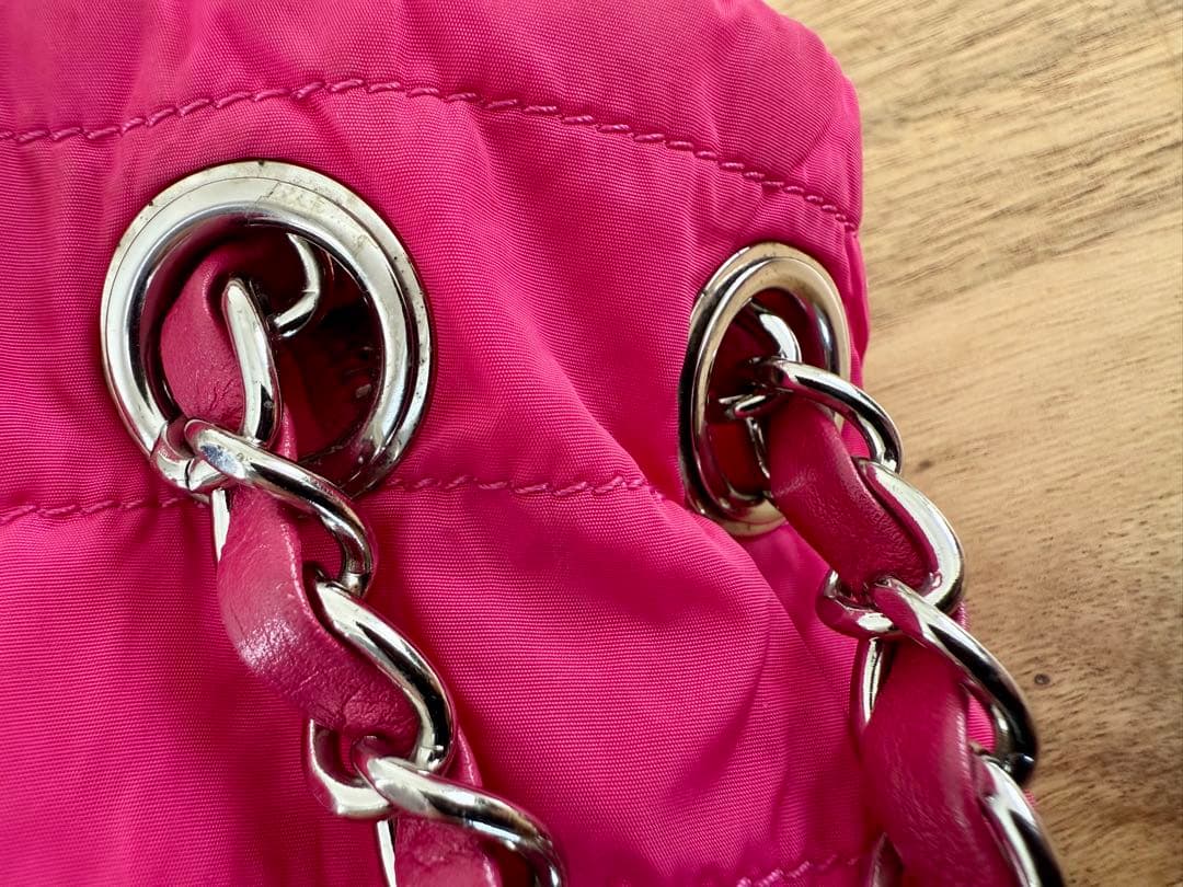 【希少/ピンク】CHANEL ナイロン マトラッセ チェーンショルダー シルバー