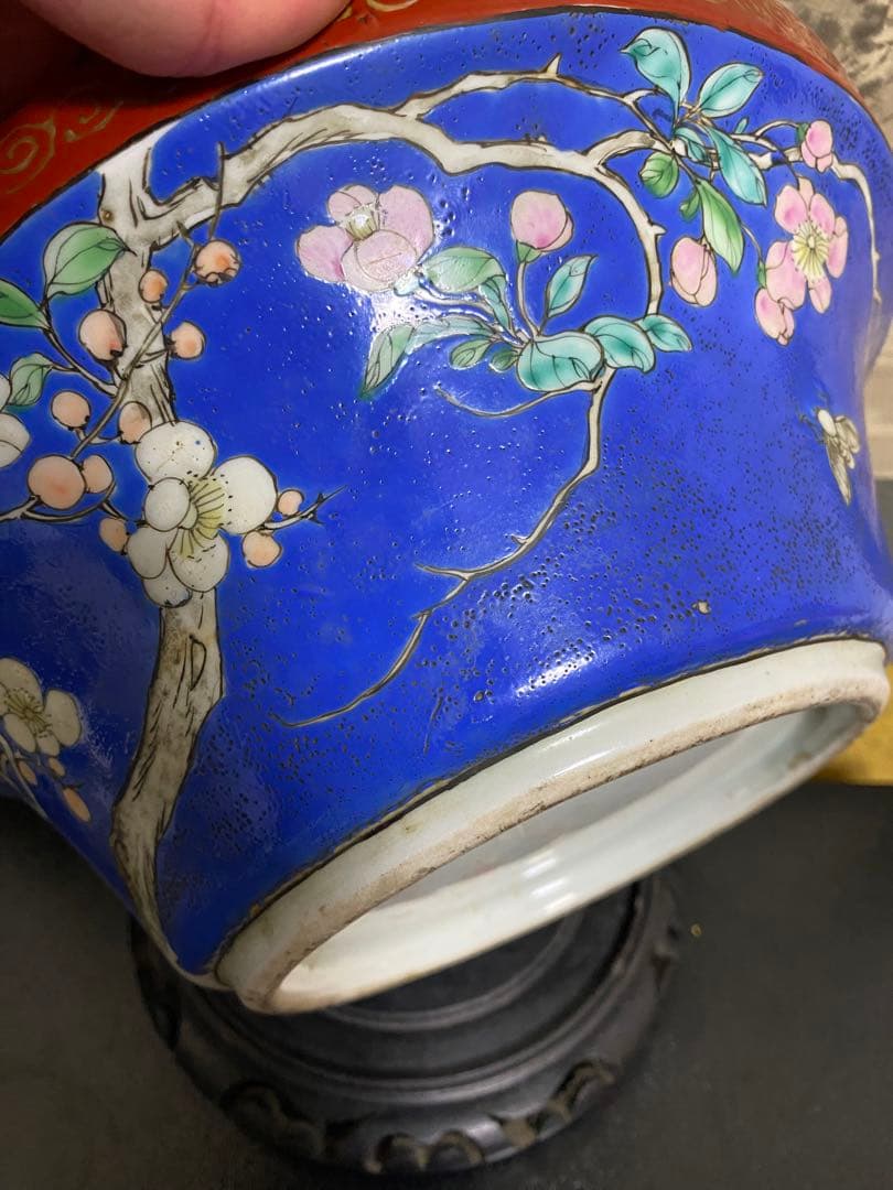 清朝　中国美術 色絵花鳥図蓋物 骨董品保証