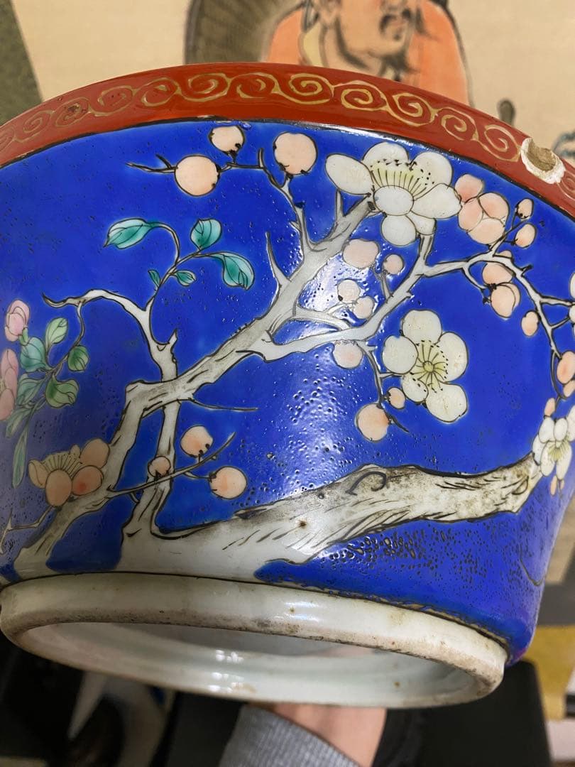 清朝　中国美術 色絵花鳥図蓋物 骨董品保証