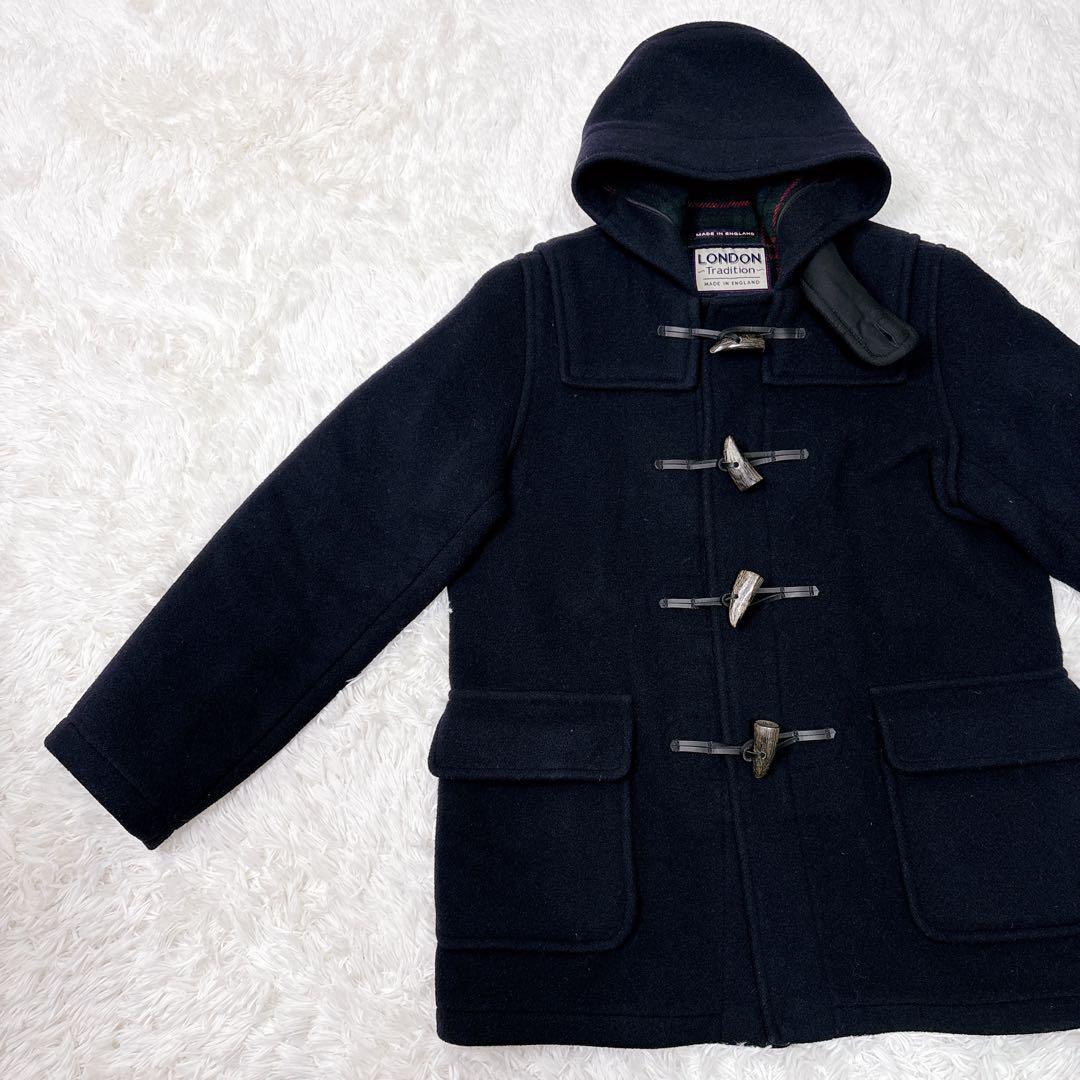 LONDON Tradition ロングダッフルコート　ネイビー　紺　チェック柄