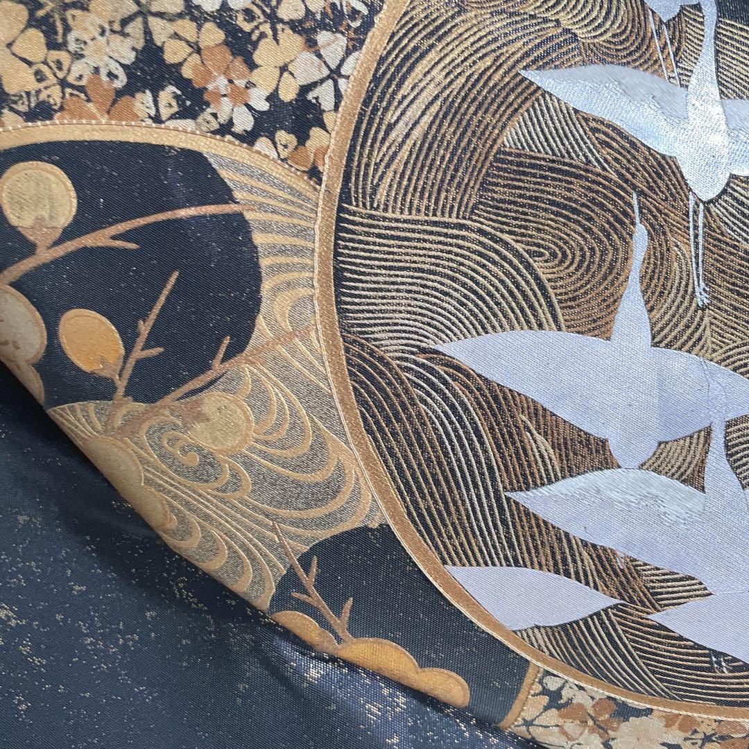 訪問着　フルセット　松と鶴　叩き染　バチ衿　落款　黒地　入学式　卒業式　P5