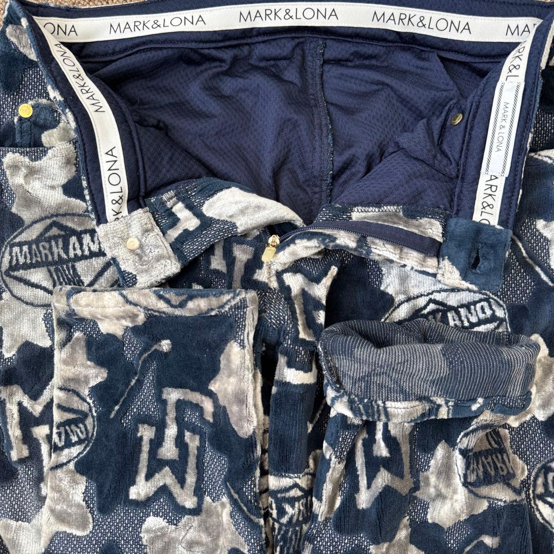 秋冬モデル　防寒　起毛　マークアンドロナ　パンツ　M〜L相当 総柄　紺　ネイビー