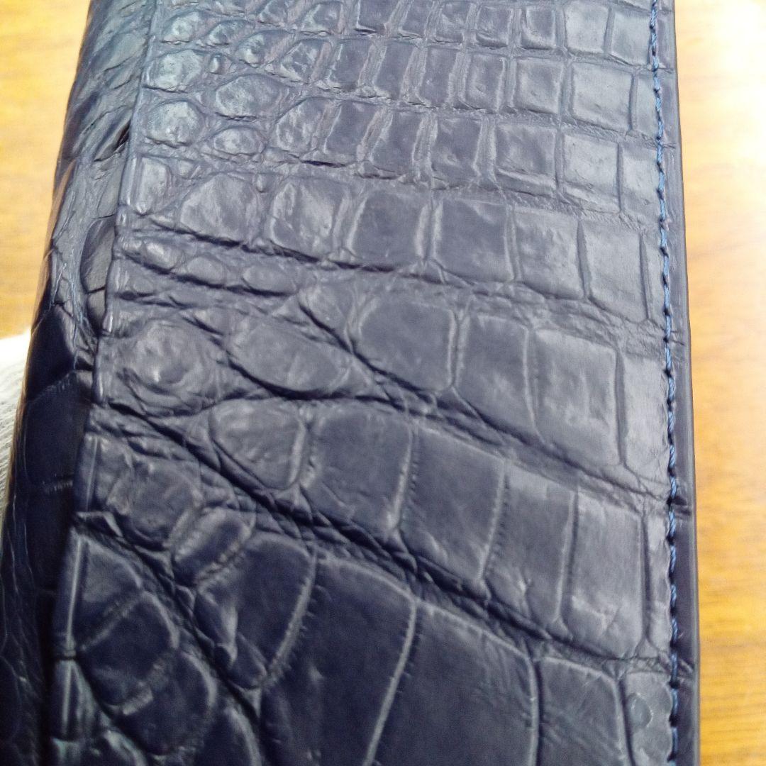 ネイビー　クロコダイル　クロコ　名刺入れ　カードケース　本革