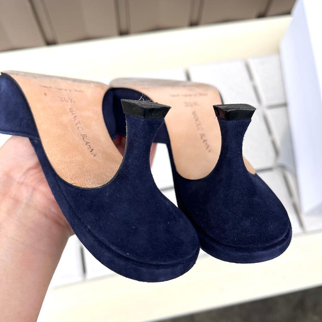 36.5 マノロブラニク　メイセール　ミュール　サンダル　ネイビー　23.5