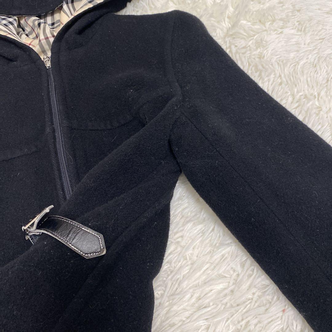 バーバリー フード付きウールコート ノバチェック柄 フルジップ 黒40