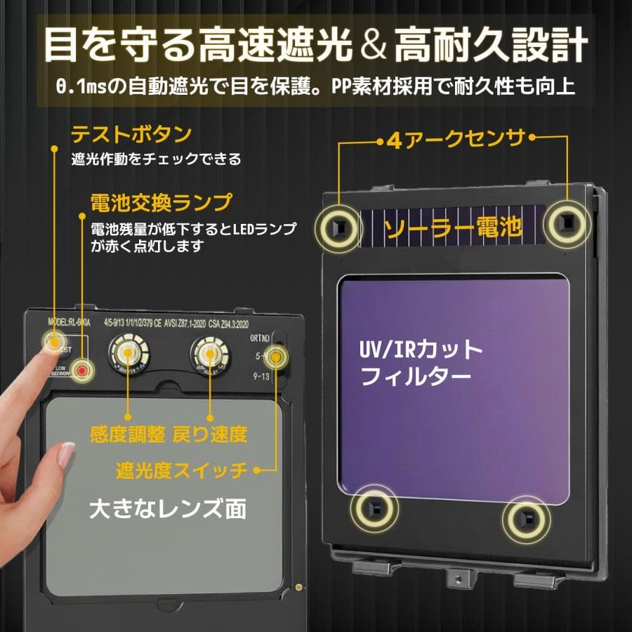 ★溶接面★GKE 自動遮光 0.0001秒自動遮光 遮光度DIN3.5/5-9/