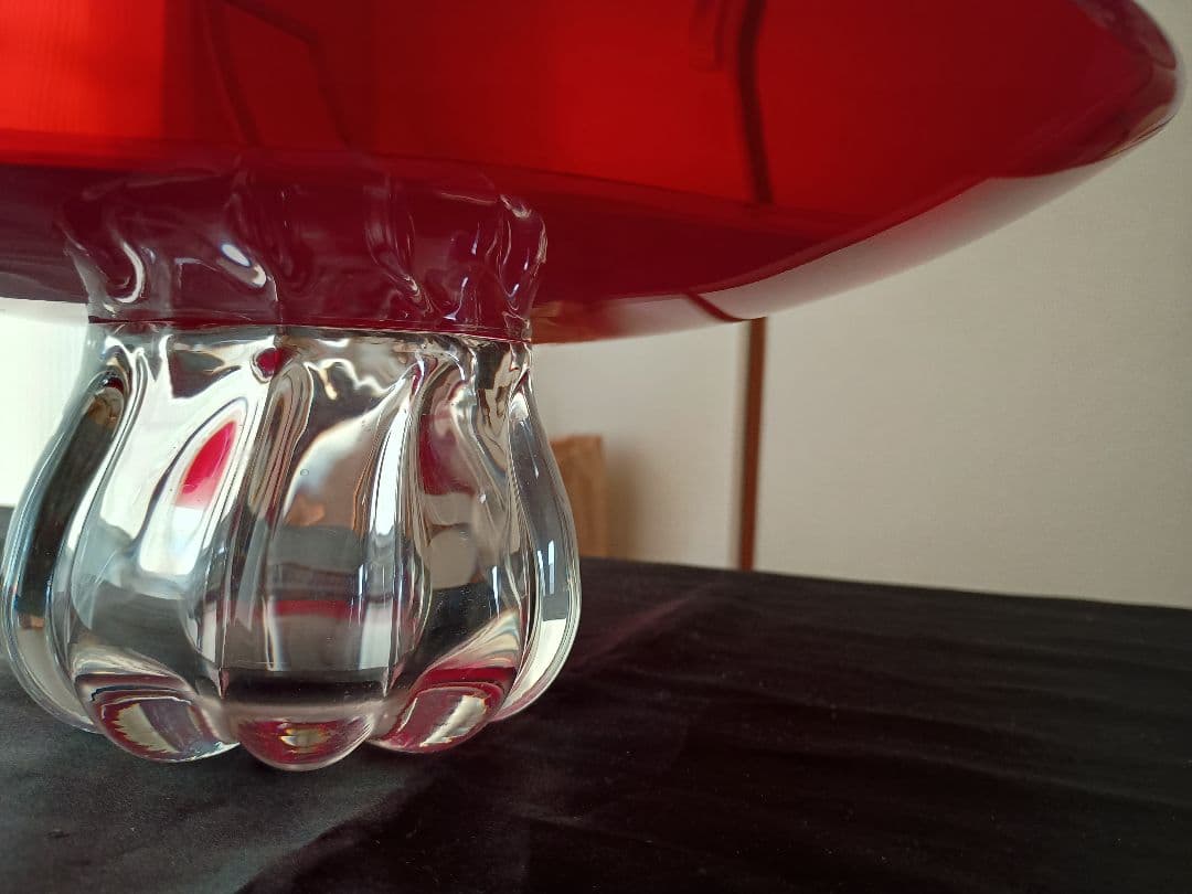 希少　アンティーク　ビンテージ　赤　レッドカラーガラス大皿　昭和レトロ