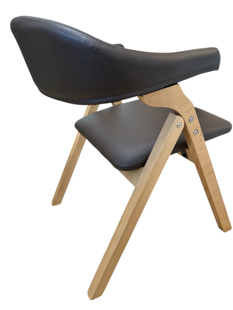 【美品】木製チェア ダイニングチェア 合皮座面 北欧風 折りたたみ式 椅子