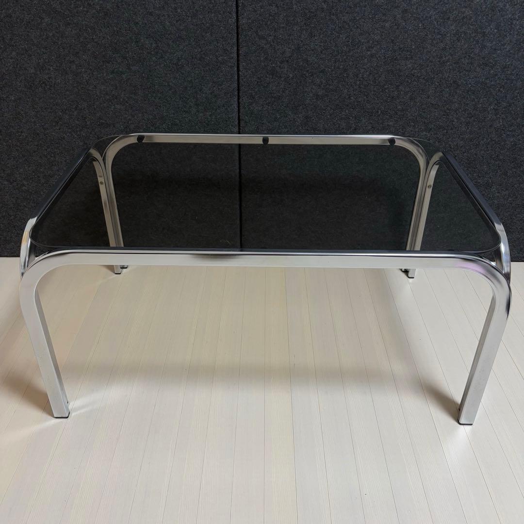 スモーク　ミッドセンチュリー ガラステーブル　センターテーブル　アイアンフレーム