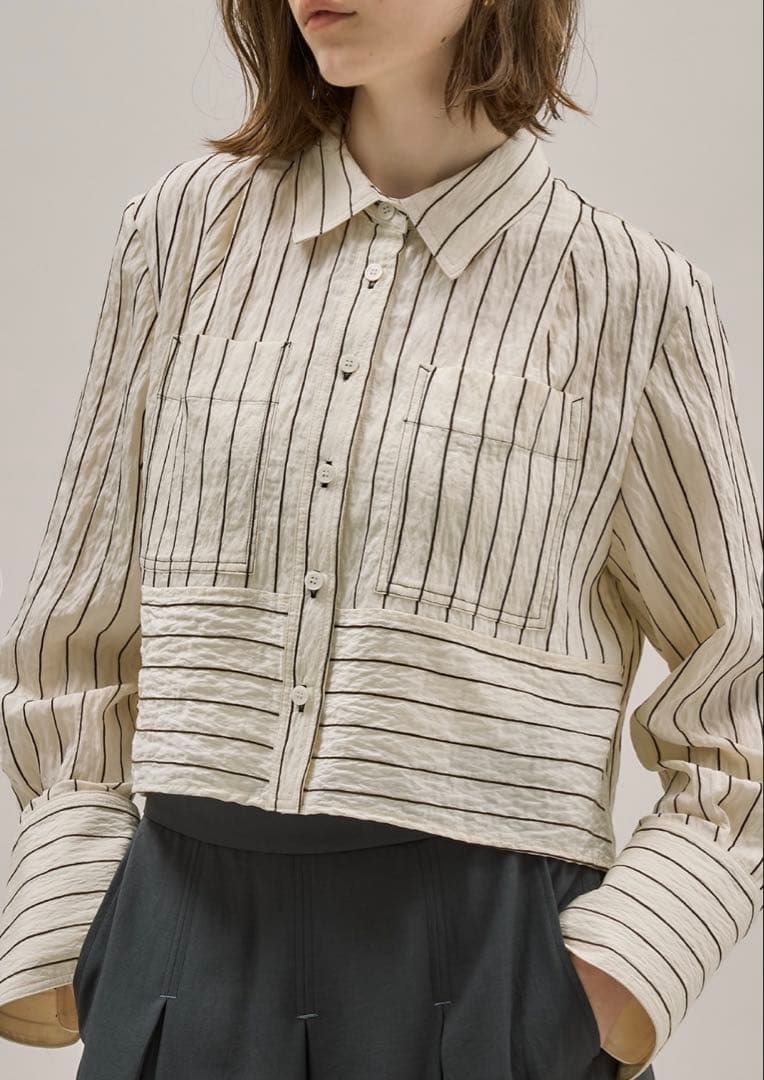 PUBLIC TOKYO ダブルポケットレーヨンショートシャツ　WHITE2