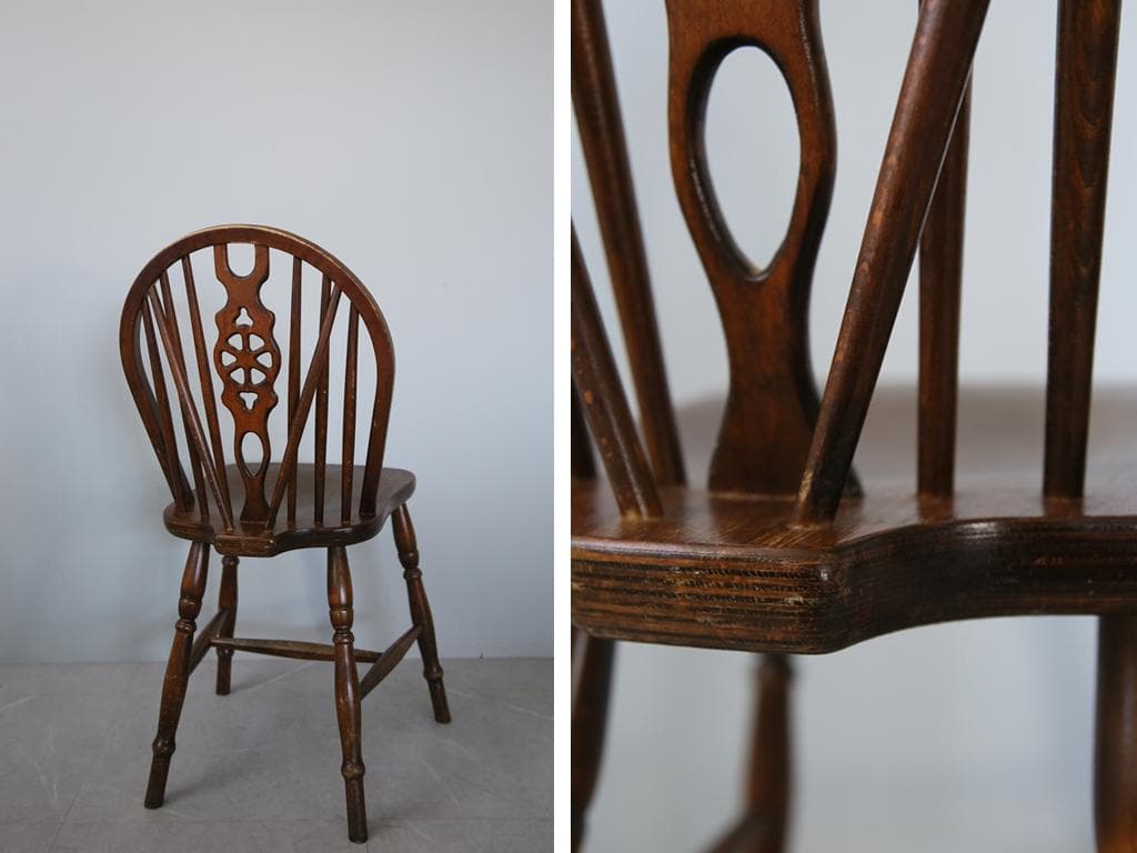 英国アンティーク木製ホイールバックチェア/ダイニングイス/椅子(92-37-3)