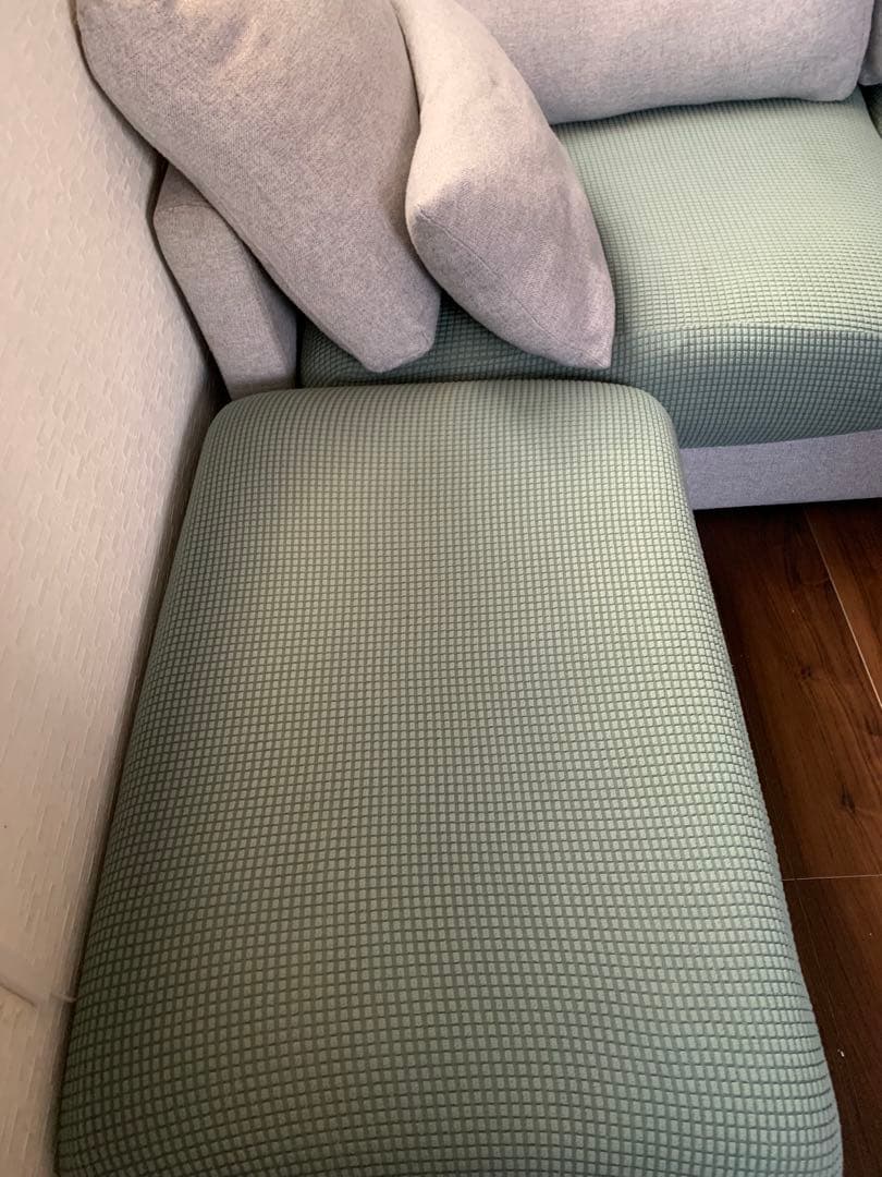 三原市内の引き取りまたは配達のみ モダンL字型ソファ グレーとグリーン