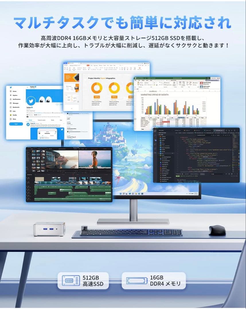 ミニPC Windows11 Pro 8GB 256GB 静音設計 省電力