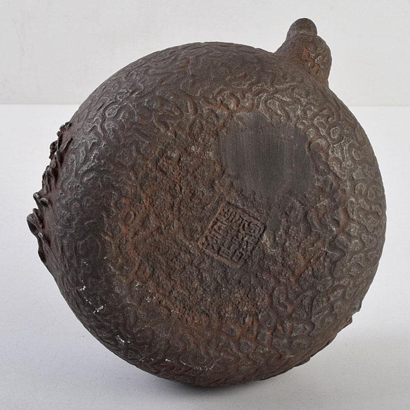 煎茶道具　日本亀文堂　黄銅蓋　山水文　鉄瓶　M　R9274