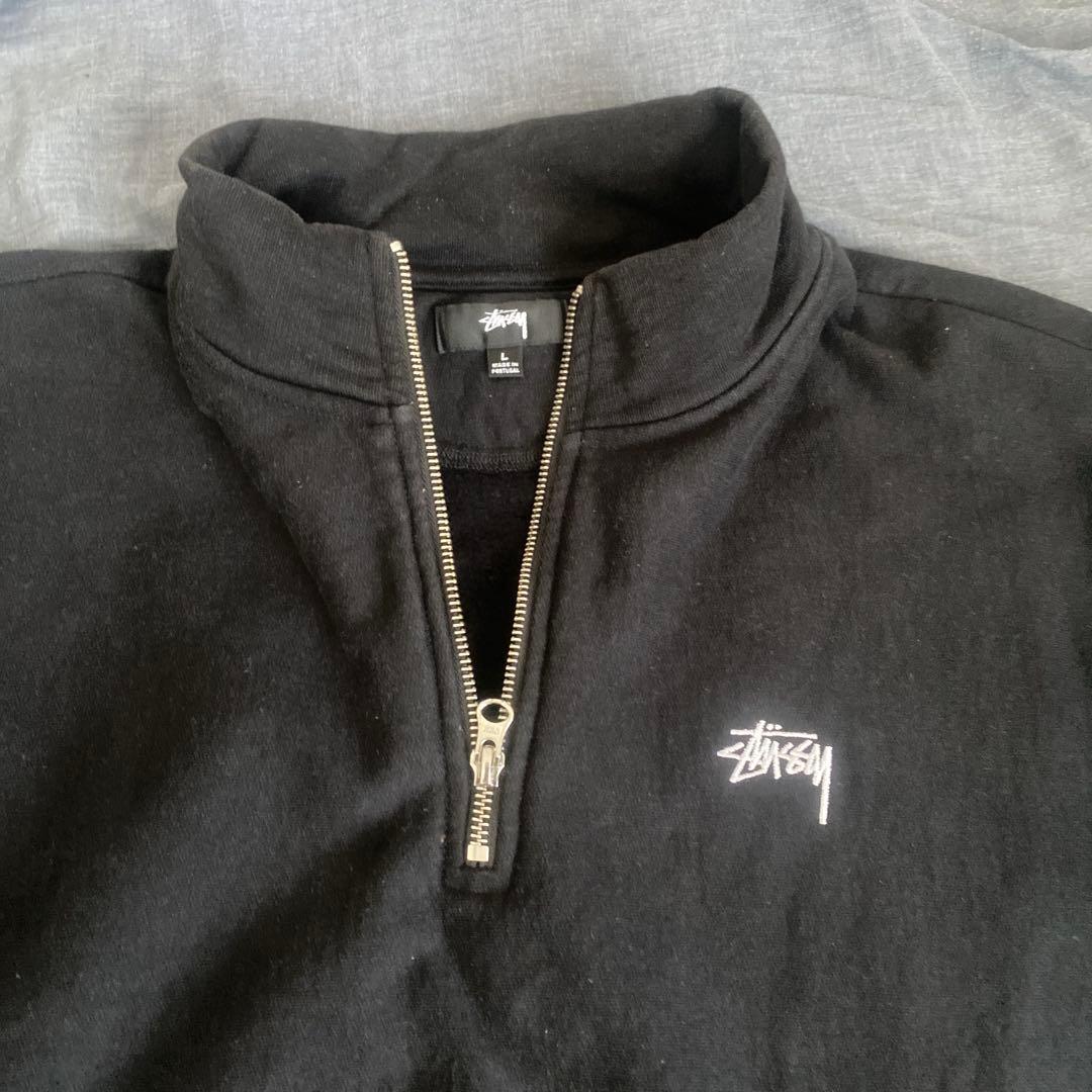 Stussy ブラック ハーフジップ トレーナー L