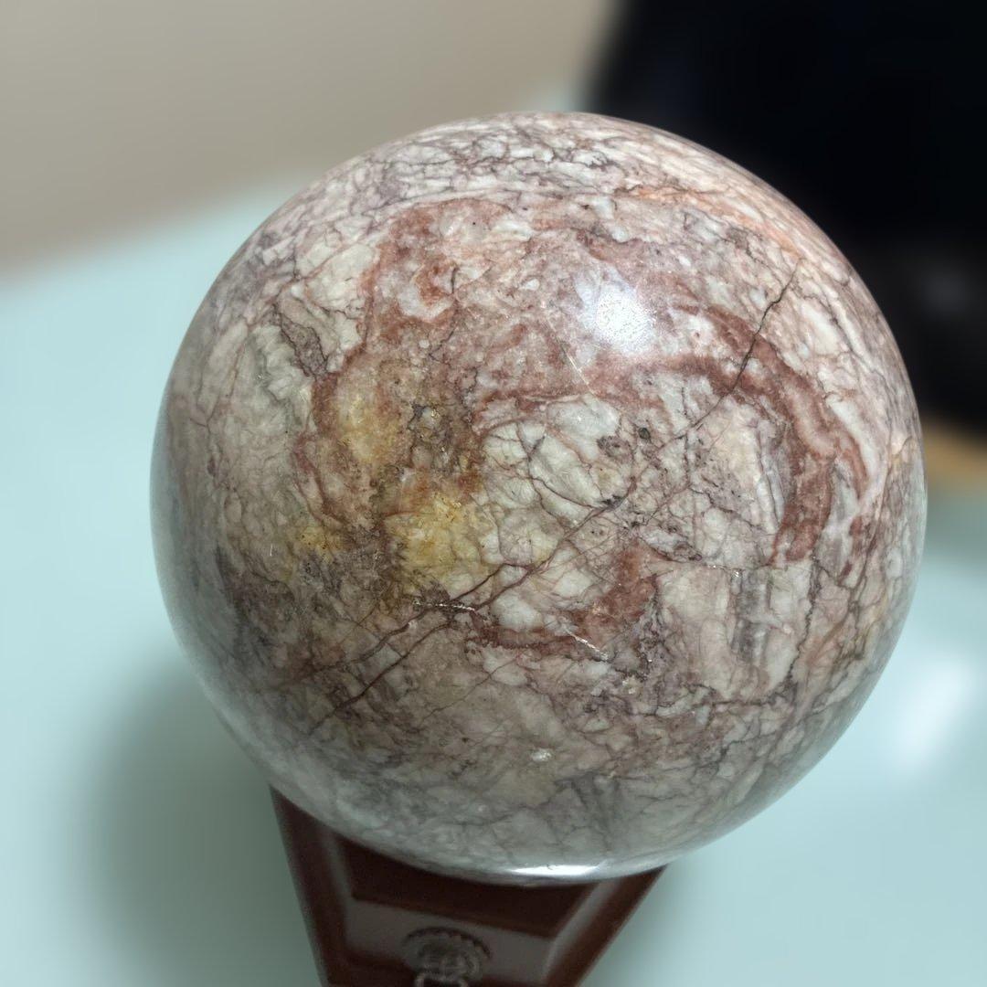 大型高級大理石 球体置物 木製台座付き( 球直径160mm)