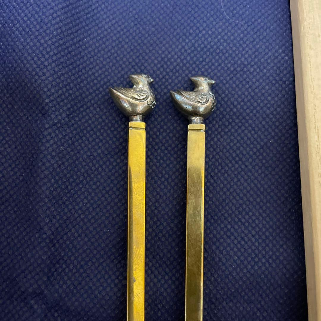 南鐐　飾火箸　鳥頭　治良兵衛作