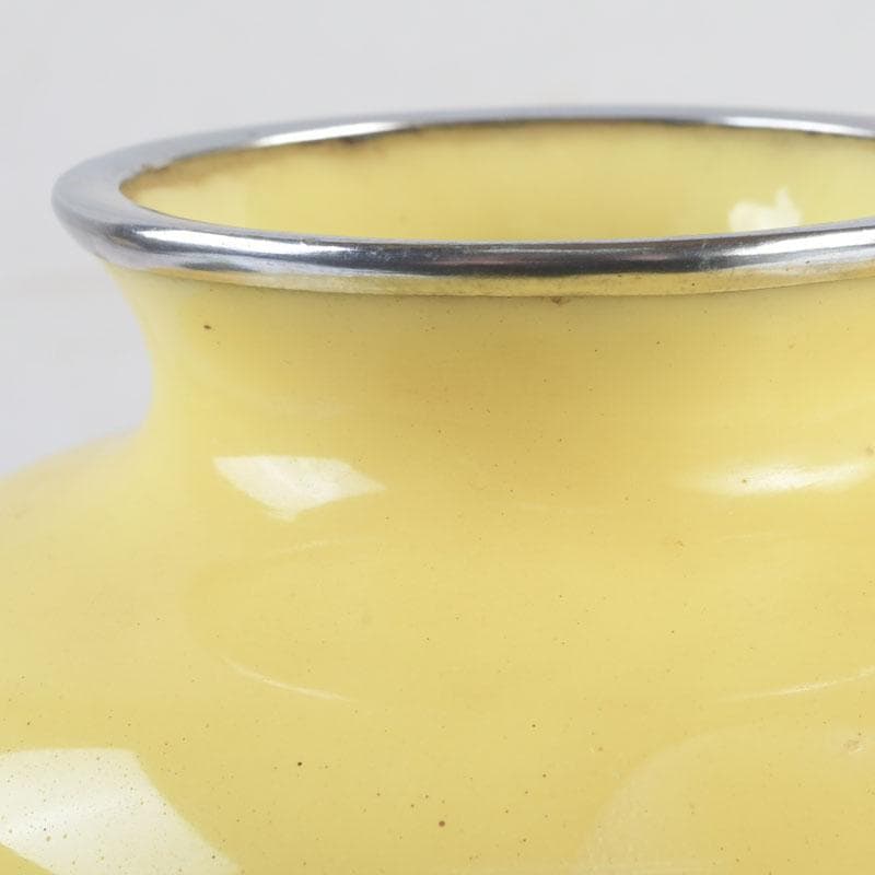 七宝焼　黄釉　花鳥文　花瓶　唐木台・箱付　D　9821