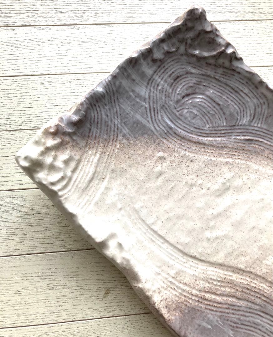 万古焼　志野脚付き長角皿　大皿　一点物　新品未使用品　白　渋い和食器