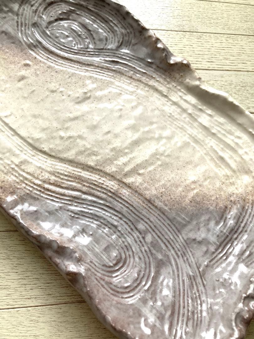 万古焼　志野脚付き長角皿　大皿　一点物　新品未使用品　白　渋い和食器