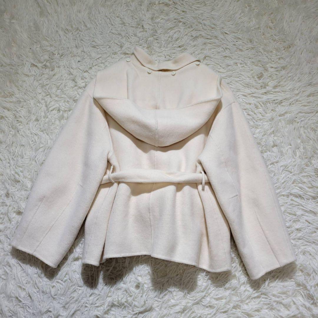 【美品】COHINAコヒナ　リバーコート　ライトウール　ミディ丈　ウエストリボン