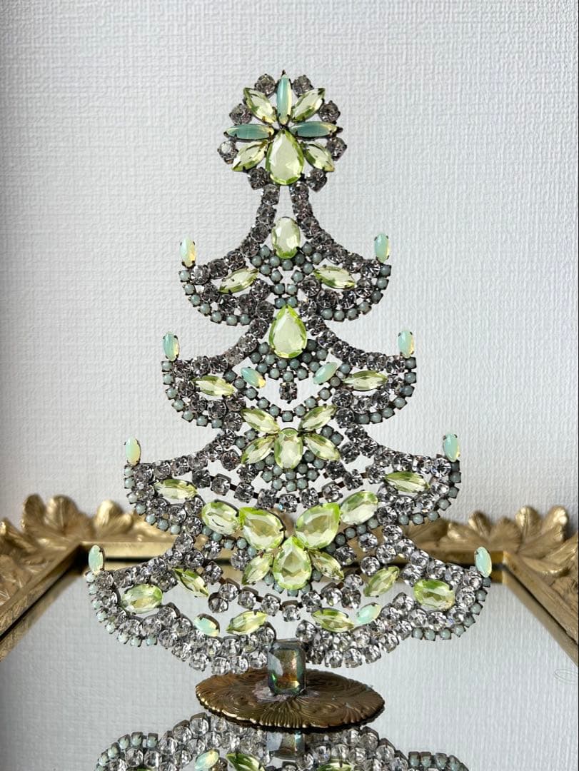 ウランガラス/ビンテージ/Bijoux刻印/チェコガラス/クリスマスツリー/卓上