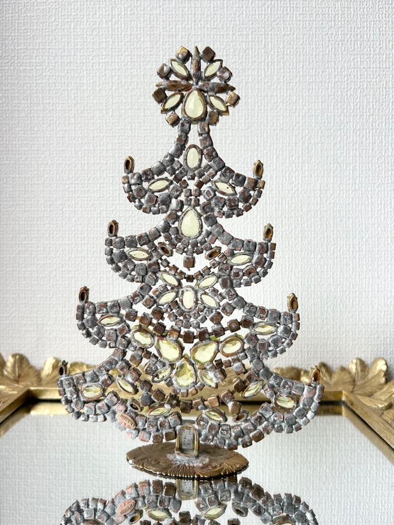 ウランガラス/ビンテージ/Bijoux刻印/チェコガラス/クリスマスツリー/卓上