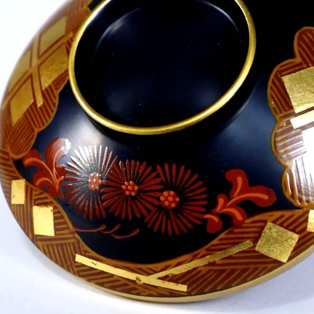 南部漆器 老舗光原社 秀衡塗 木製 金箔色漆　菱に梅文様　蓋碗十客　茶道具