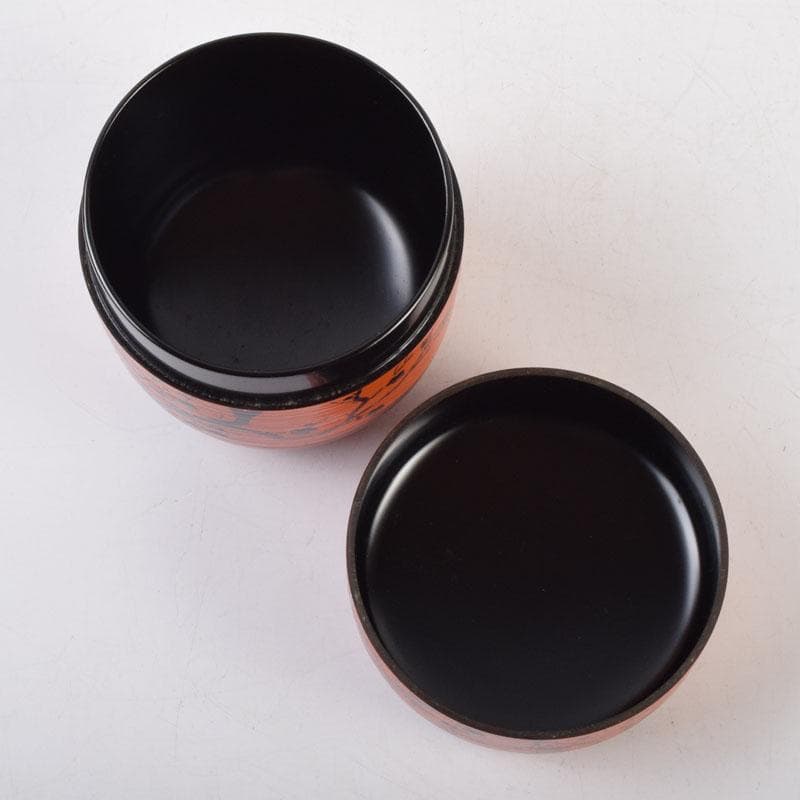 茶道具　山中塗　道場宗廣作　朱刷毛目　梅月蒔絵　大棗　共箱　V　9038