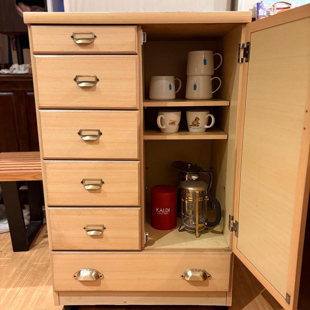 【 フランス 調 ビンテージ 木製 チェスト】真鍮取っ手 キャスター付き