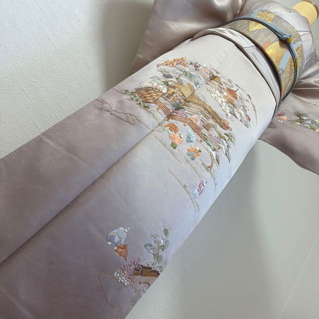 496 訪問着フルセット 正絹 薄紫 金彩 豪華 総刺繍 暈し染め お上品