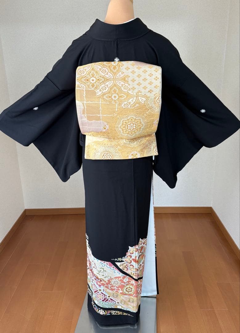 専用商品　6点フルセット　作家物正絹黒留袖　袋帯　帯揚げ　帯締め　末広　長襦袢