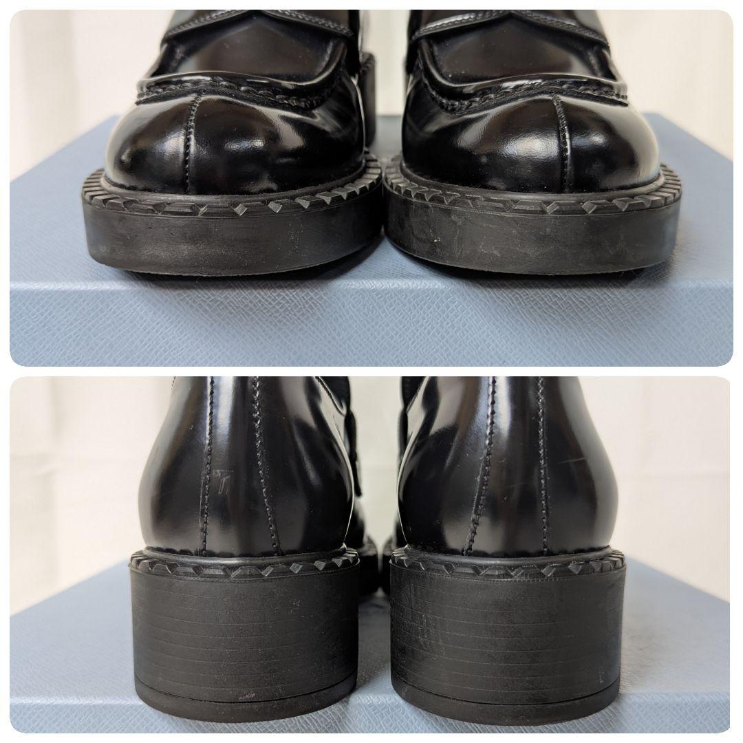 プラダ ローファー チョコレート ブラッシュド レザー 三角ロゴ 黒 24.5