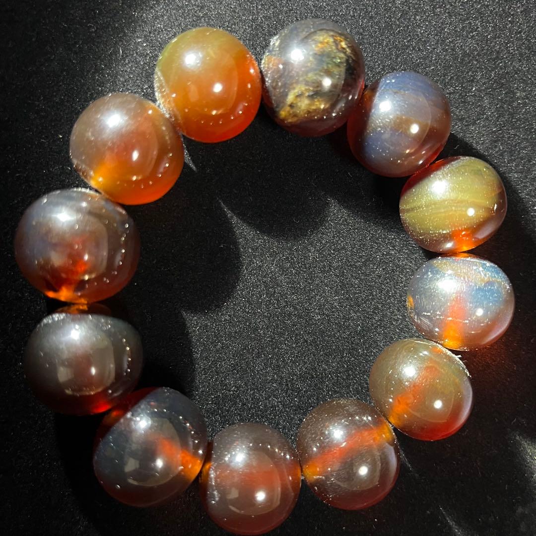 22mm 化石 琥珀 ブルー レッド アンバー 貴重 ブレスレット コレクション