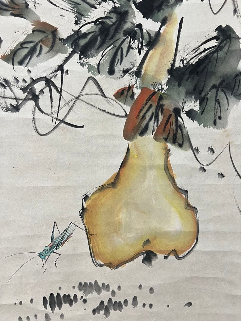 中国美術 模写 斎白石［は瓢箪に蟷螂図］紙本　肉筆！