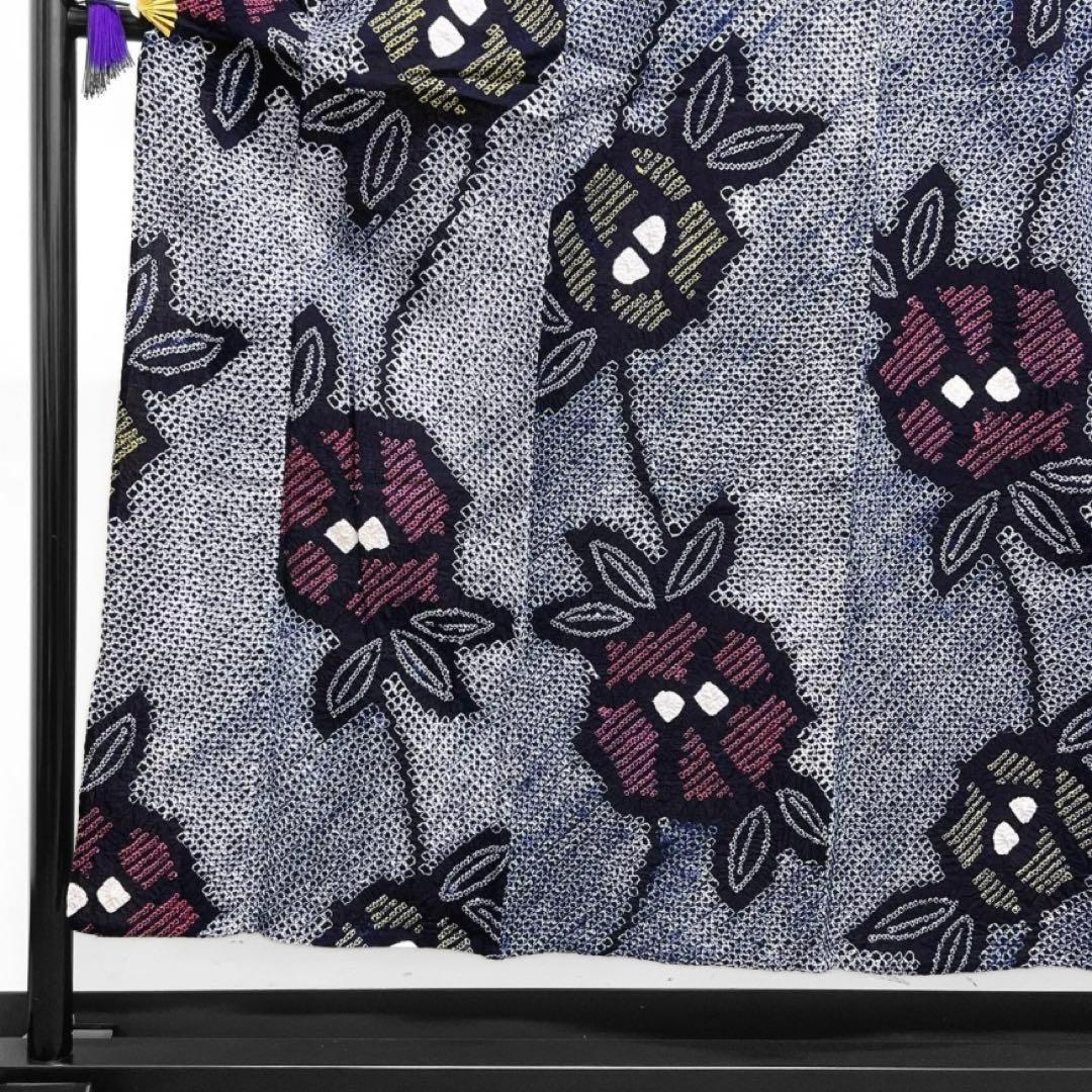 浴衣　有松鳴海絞り　花模様　流線　黄色　ピンク　着物　065w d