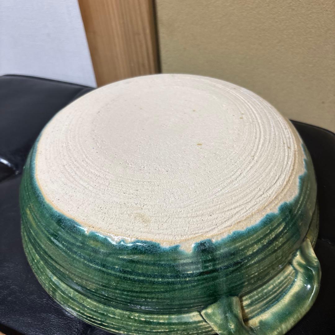 未使用 萬古焼 利行窯 土鍋 8号 3〜4人用 緑 遠赤外線効果