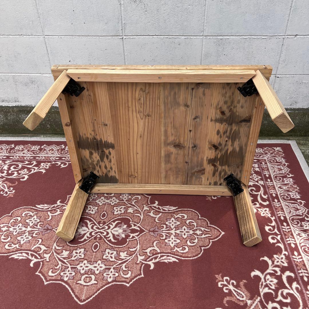 古家具 木製無垢材◾️古材天板 折り畳みテーブル コーヒーテーブル サイドテーブル