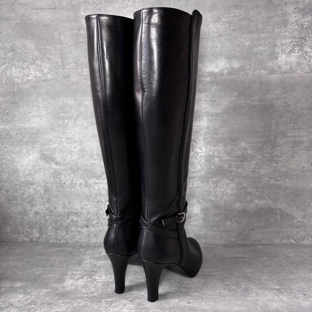 【極美品】DIANA ダイアナ　ロングブーツ　フルジップ　ベルト　レザー 黒