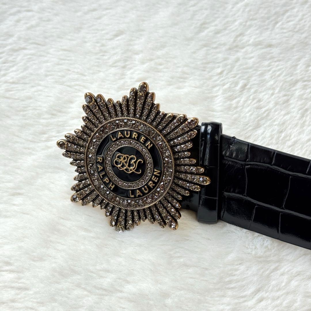 ローレンラルフローレン スターバーストバックル クロコエンボスド ワイド ベルト