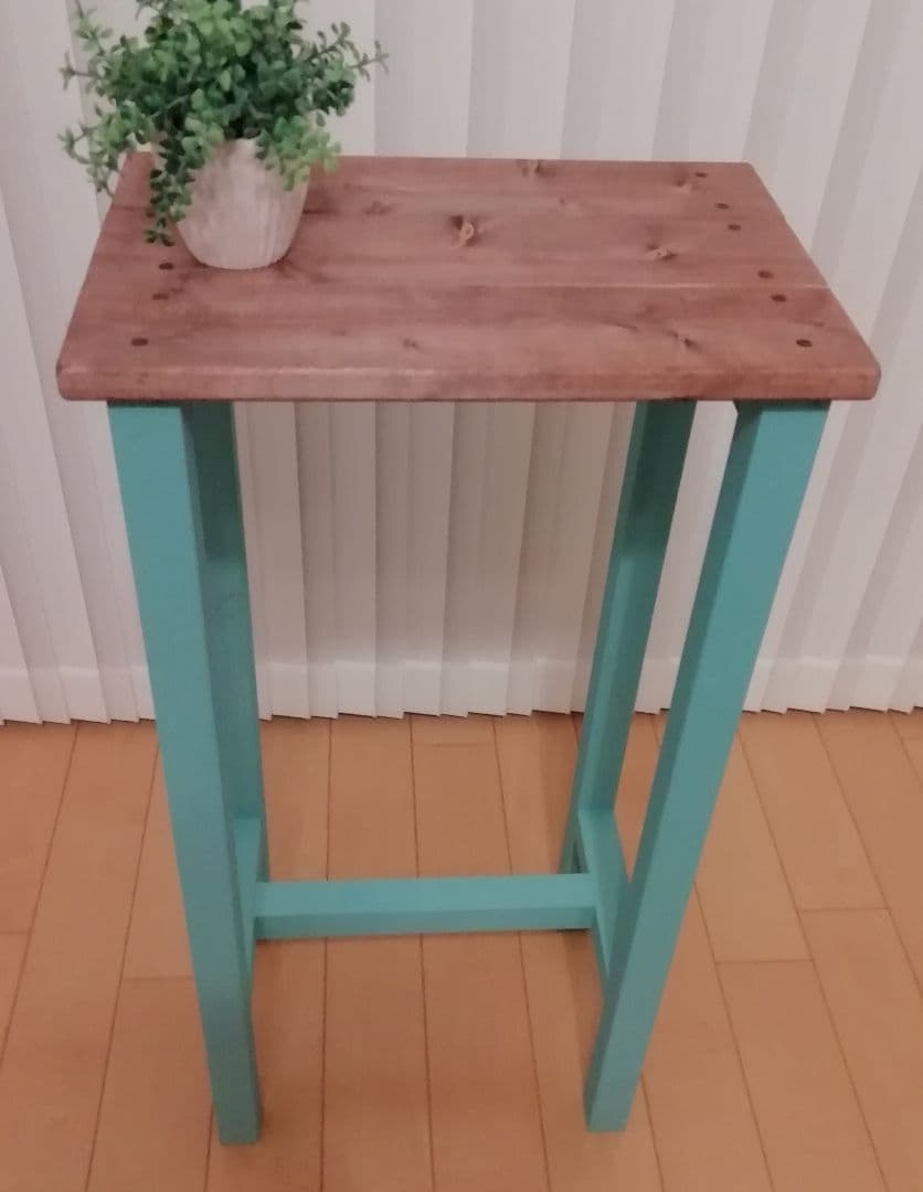 木製/ハンドメイドテーブル/ハイテーブル/ミストグリーン【送料込み】